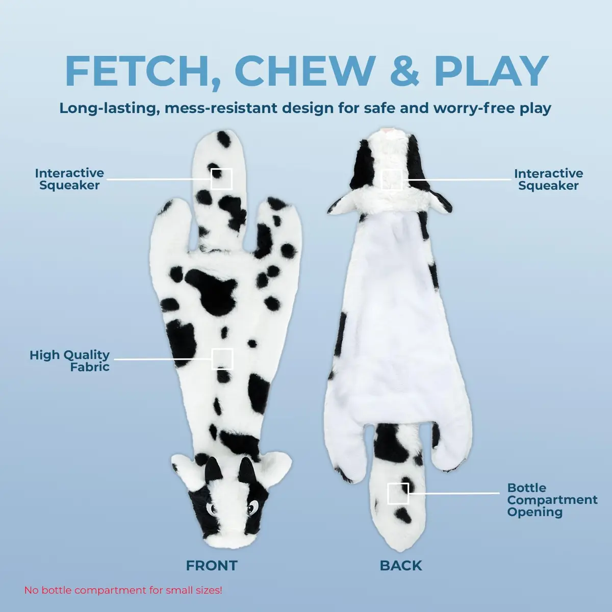 Best Pet Supplies 2-in-1 Stuffless Squeaky Dog Toy - Cow, Small | No Mess, Safe & Durable for Small Dogs - view 3