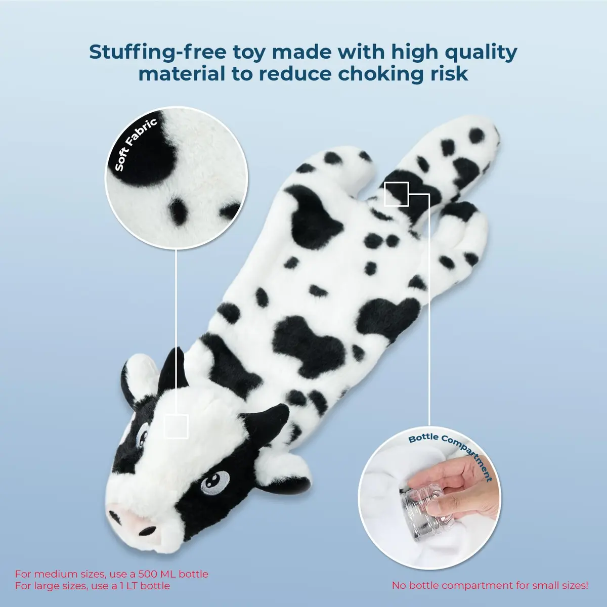 Best Pet Supplies 2-in-1 Stuffless Squeaky Dog Toy - Cow, Small | No Mess, Safe & Durable for Small Dogs - view 4