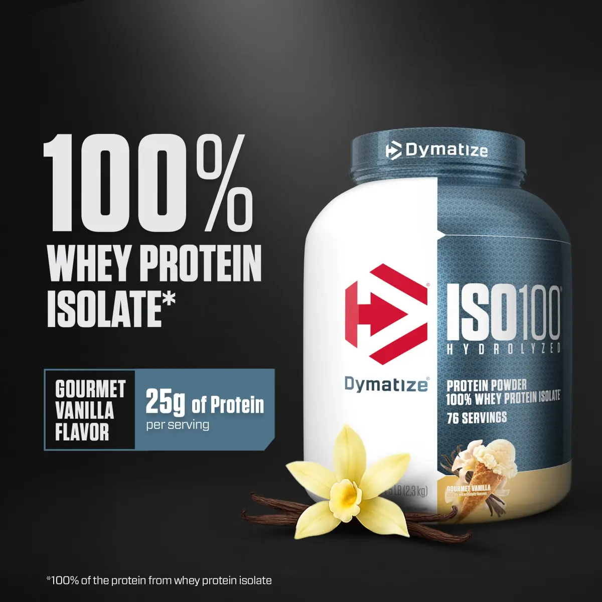 Dymatize ISO100 Gourmet Vanilla Whey Protein Isolate 2.27 kg (5 lb) | 25g Protein Per Serving, Fast Absorbing - view 2