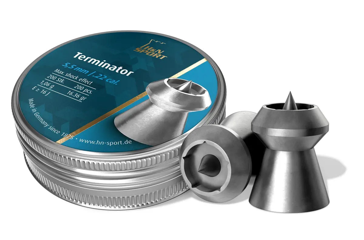 H&N Terminator Hollowpoint Airgun Pellets .22 Caliber 7.25/16.36 Grain | Accurate Hunting Pellets for Medium Range - main product image