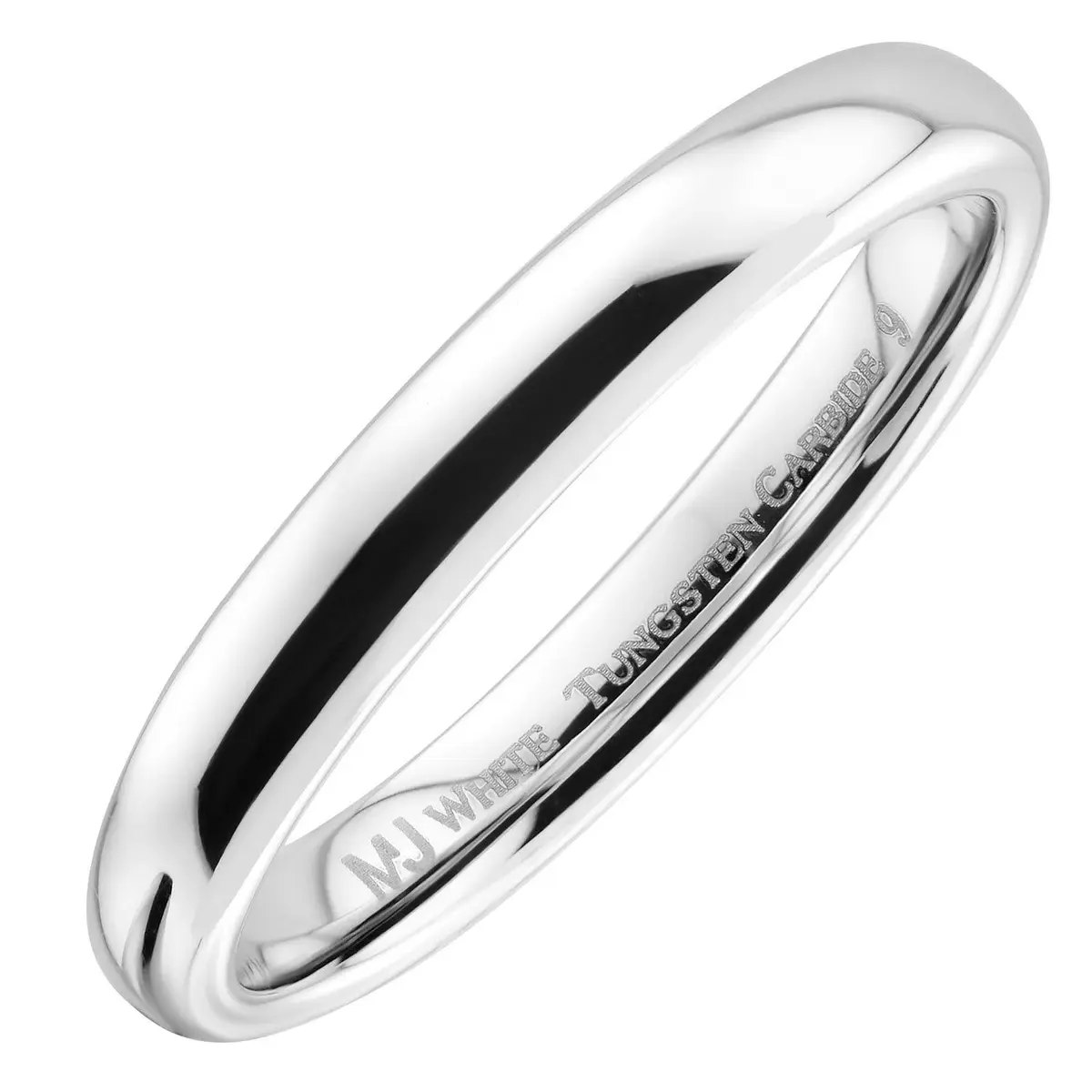 MJ Metals Jewelry Classic Mirror Polished White Tungsten Carbide 3mm Comfort Fit Wedding Band Ring Size 8 | Scratch-Resistant & Hypoallergenic - main product image