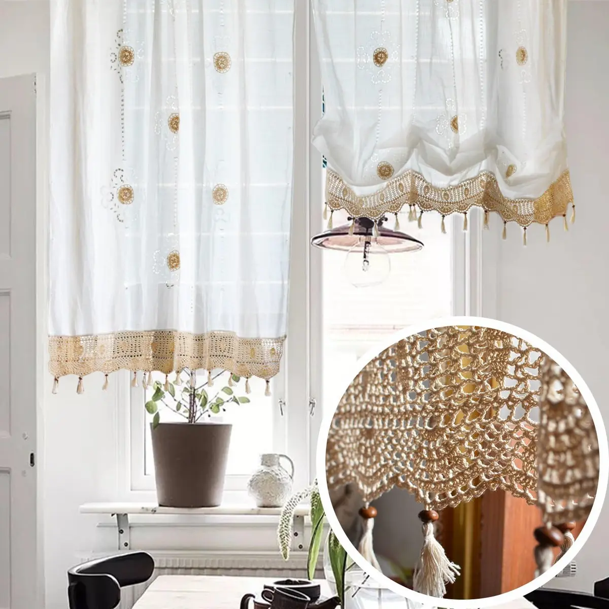 FADFAY Pastoral Style Adjustable Balloon Curtain 57x69 inches | Rustic Elegance with Vintage Embroidery - view 3