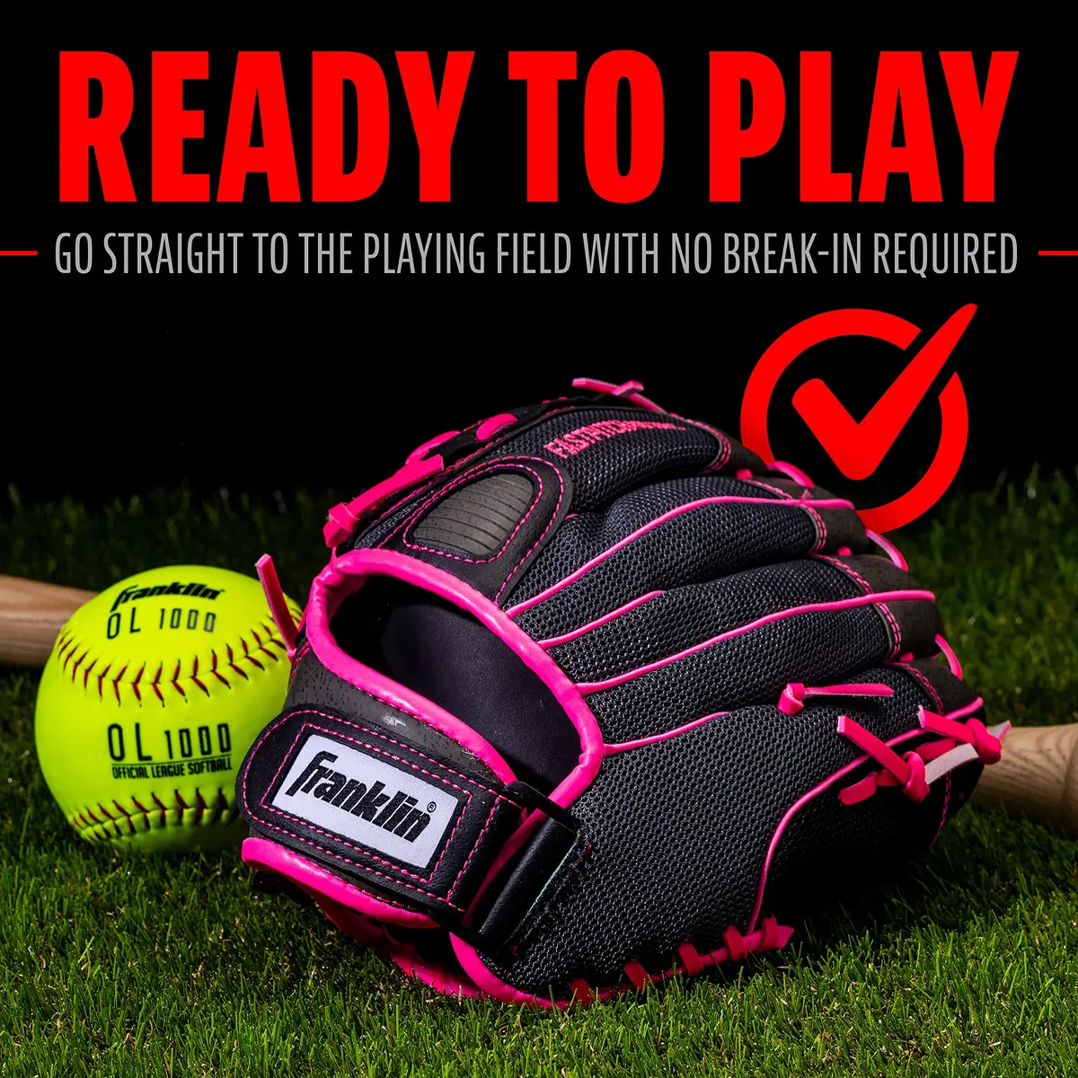 Franklin Sports Windmill Series Lefty Fielding Glove, Pink/Gray/Black, 11-Inch | Youth Fastpitch Glove with Adjustable Fit - view 6