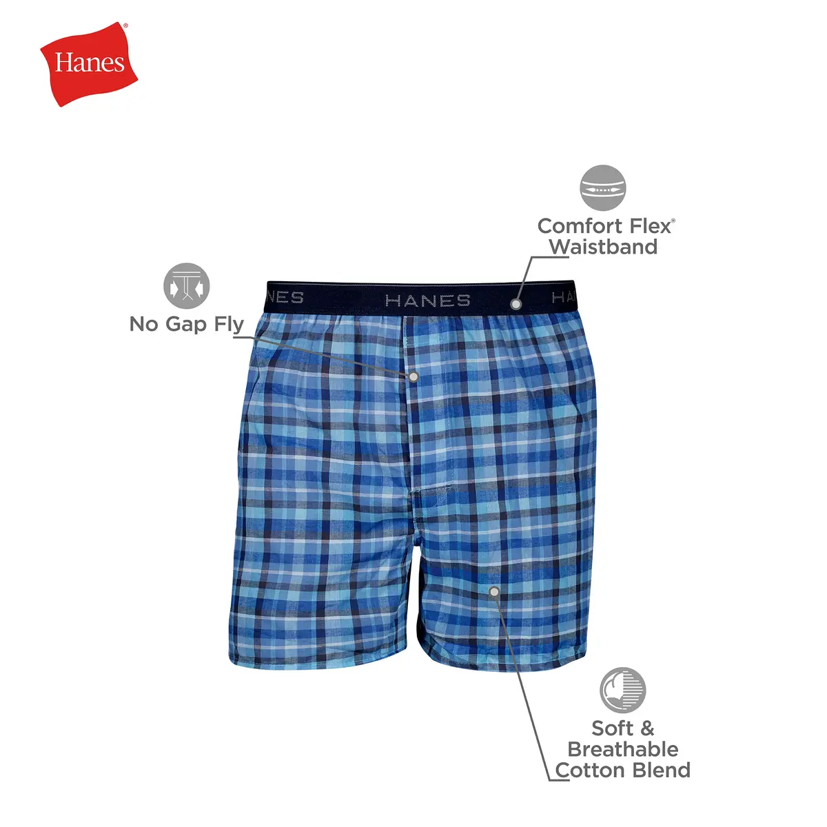 Hanes Men Tagless Boxers with Exposed Waistband, 5 Pack | Breathable Cotton-Polyester Blend for Comfort & Moisture Control - view 4