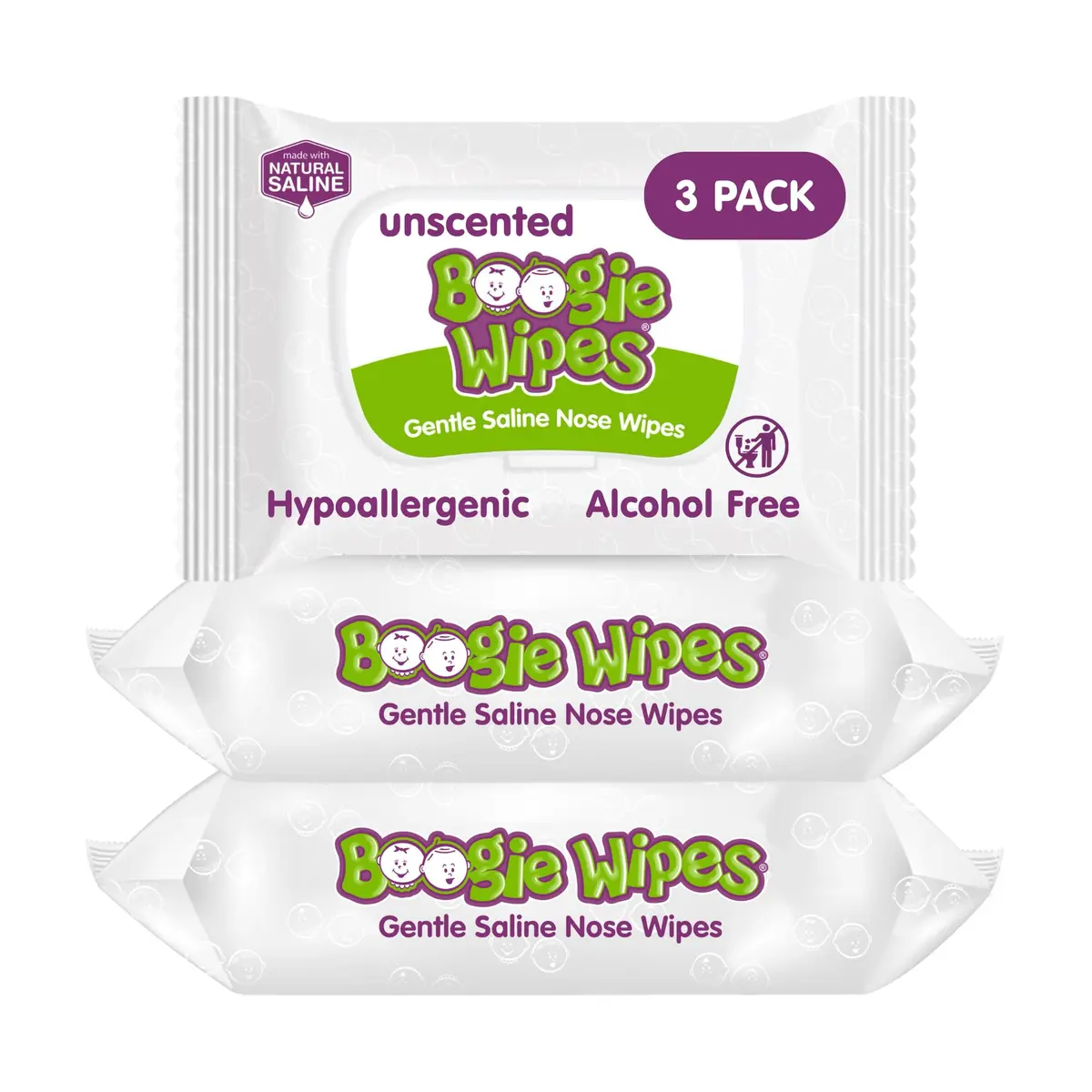 Boogie Wipes Saline Nose Wipes 90 Count | Gentle Allergy Relief for Stuffy Noses - main product image