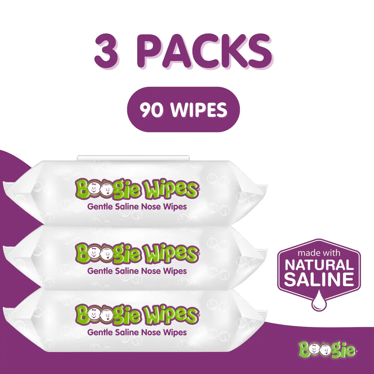 Boogie Wipes Saline Nose Wipes 90 Count | Gentle Allergy Relief for Stuffy Noses - view 2