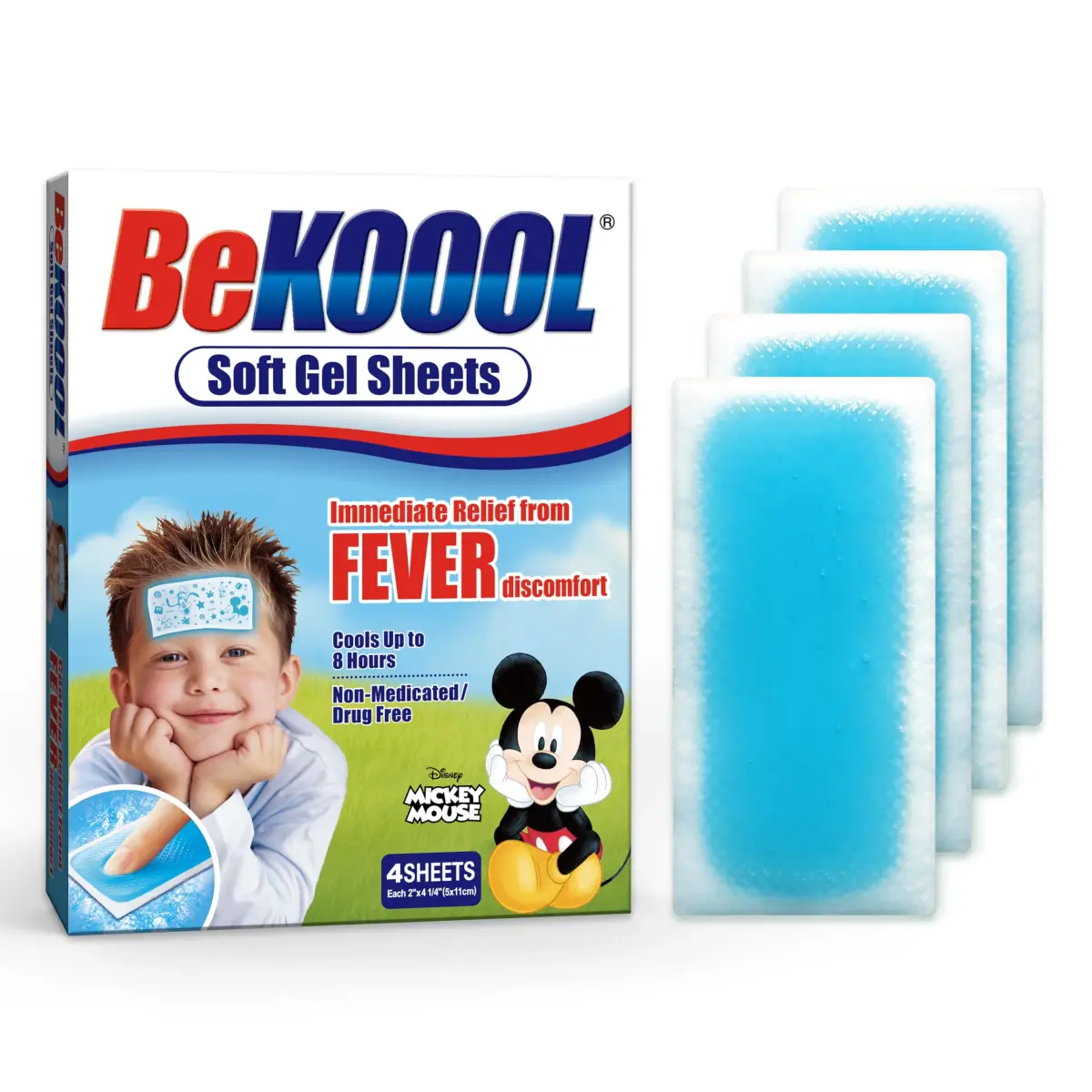 BeKoool Kids Cooling Gel Patches 4 Count | Fever Relief for Children - main product image