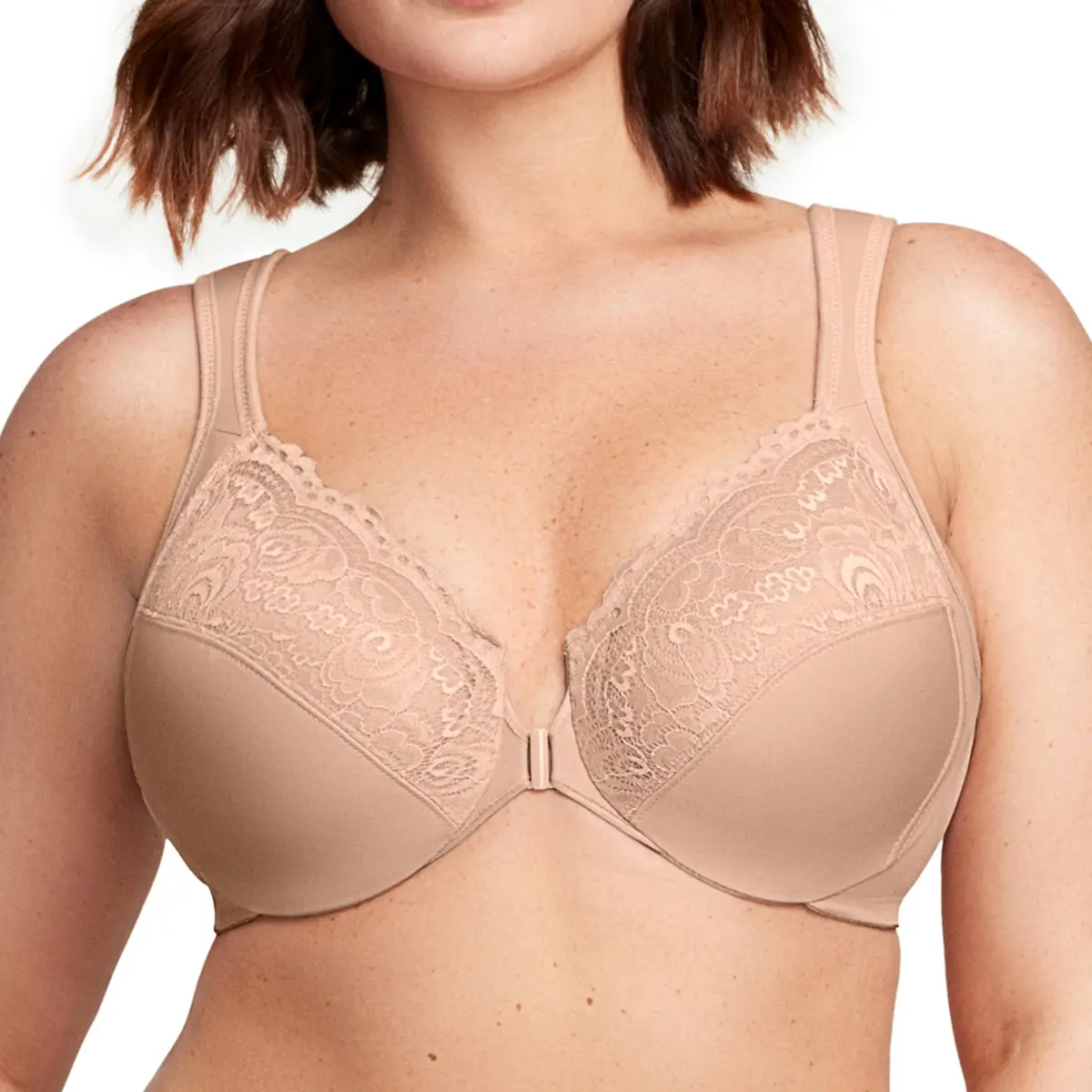 Glamorise Full Figure Plus Size Wonderwire Front-Closure Bra Underwire 38F Café - main product image