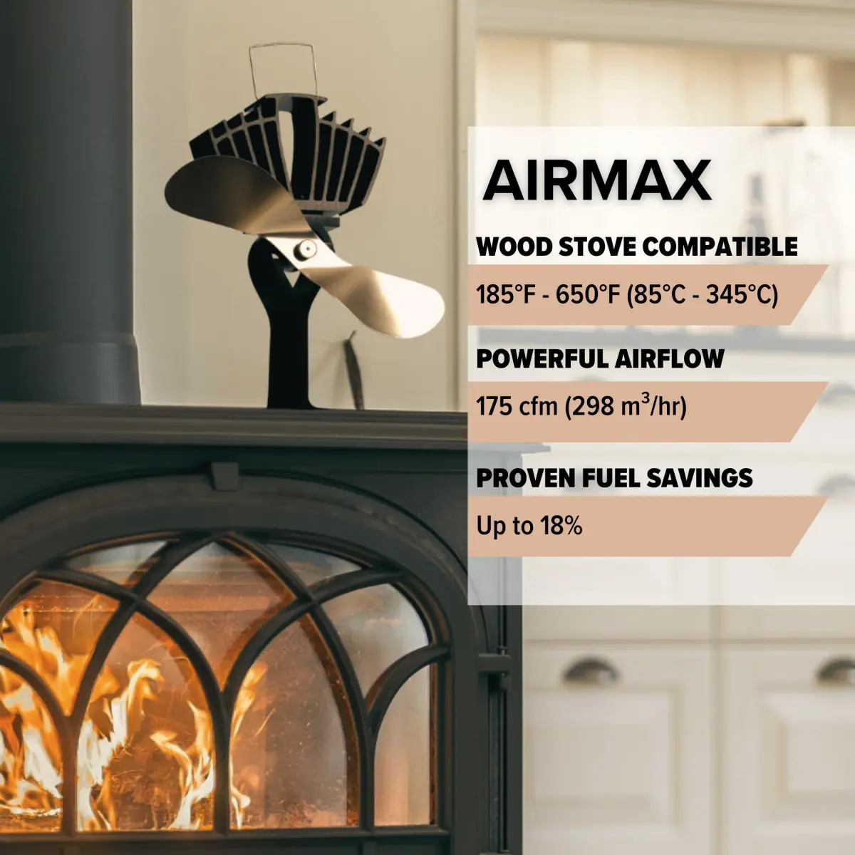 Ecofan AirMax Heat Powered Stove Fan — 175 CFM Black | Circulates Warm Air Efficiently & Reduces Fuel Cost - view 2