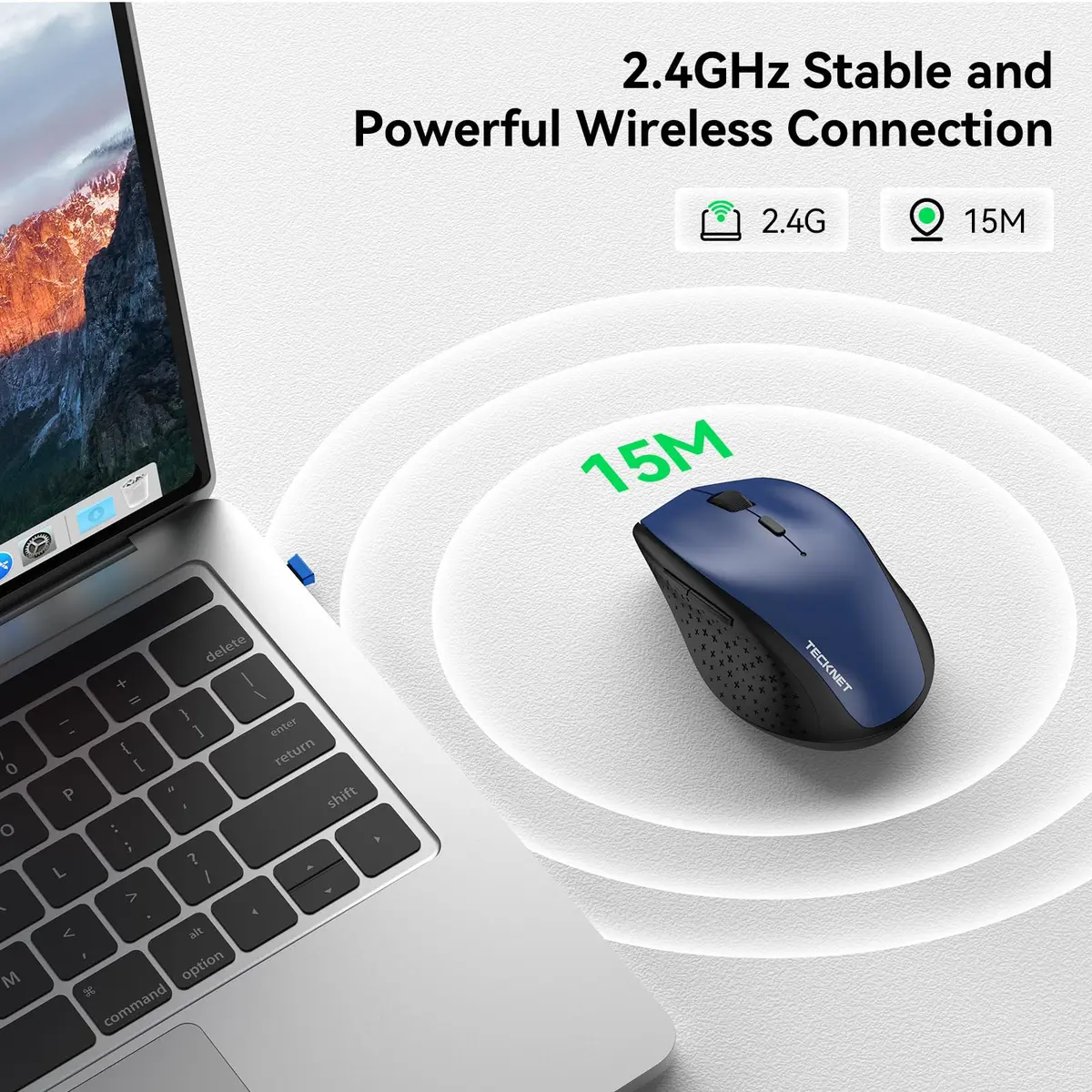 TECKNET Wireless Mouse, 4800 DPI Ergonomic Computer Mouse, Blue | 6 Levels Adjustable DPI & 6 Buttons - view 5