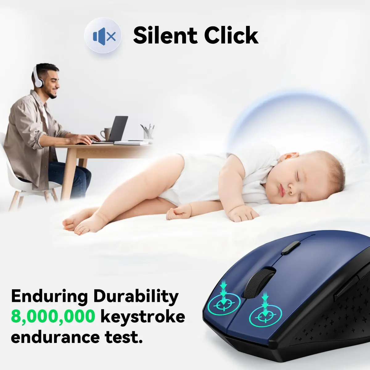 TECKNET Wireless Mouse, 4800 DPI Ergonomic Computer Mouse, Blue | 6 Levels Adjustable DPI & 6 Buttons - view 2