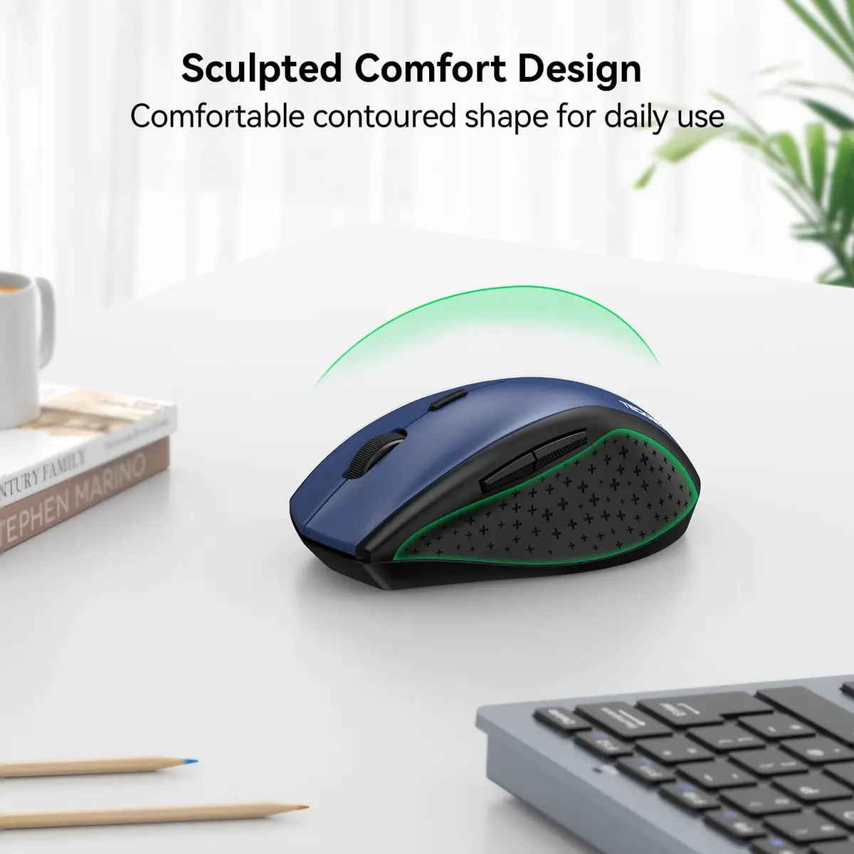TECKNET Wireless Mouse, 4800 DPI Ergonomic Computer Mouse, Blue | 6 Levels Adjustable DPI & 6 Buttons - view 3