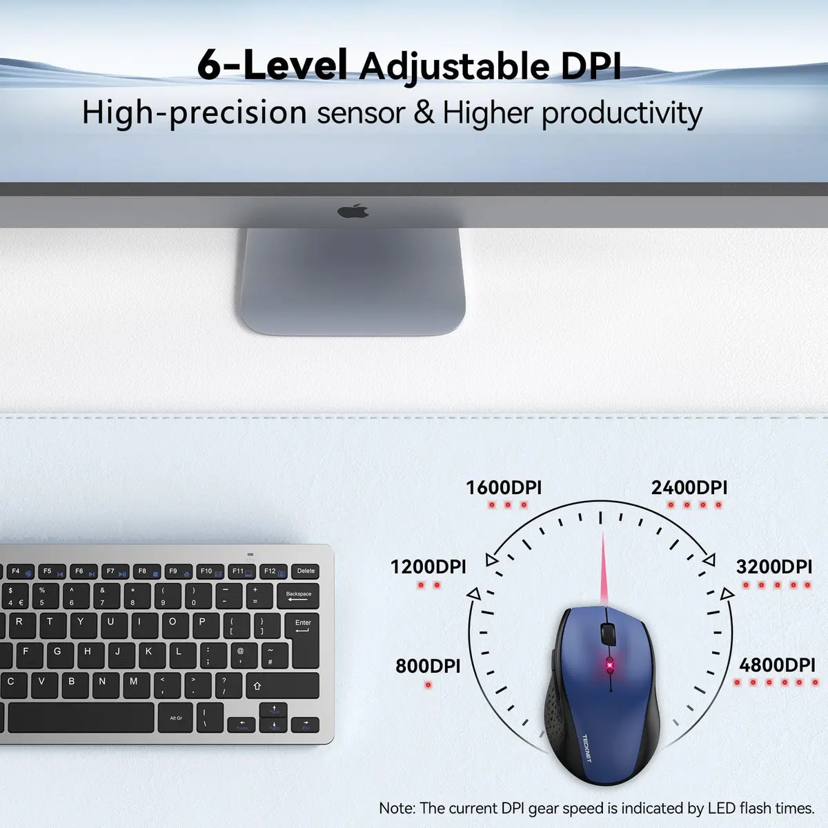 TECKNET Wireless Mouse, 4800 DPI Ergonomic Computer Mouse, Blue | 6 Levels Adjustable DPI & 6 Buttons - view 4