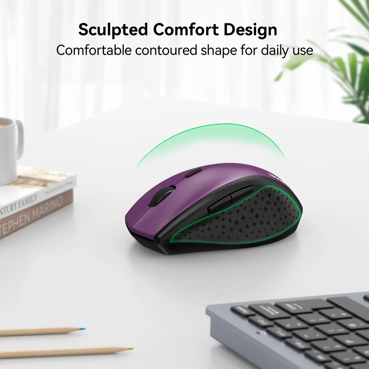 TECKNET 2.4G Wireless Mouse, 4800 DPI Ergonomic Computer Mouse, USB, Purple | 6 Levels Adjustable DPI & 6 Buttons - view 6