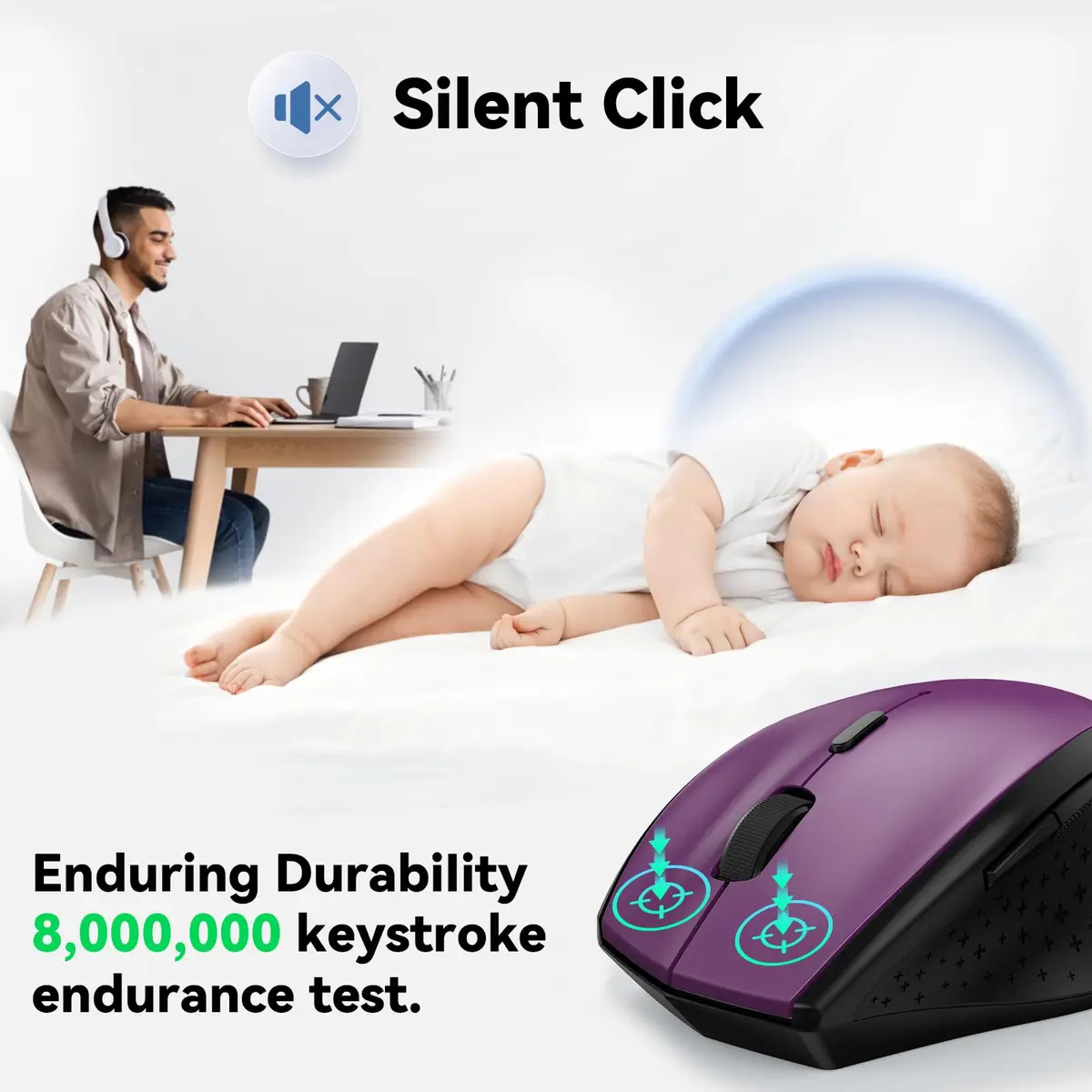 TECKNET 2.4G Wireless Mouse, 4800 DPI Ergonomic Computer Mouse, USB, Purple | 6 Levels Adjustable DPI & 6 Buttons - view 2