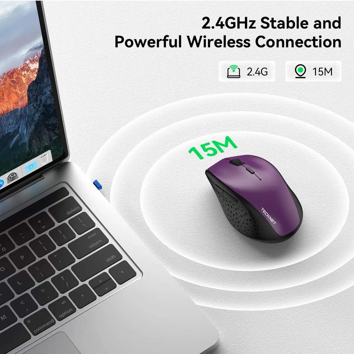 TECKNET 2.4G Wireless Mouse, 4800 DPI Ergonomic Computer Mouse, USB, Purple | 6 Levels Adjustable DPI & 6 Buttons - view 4