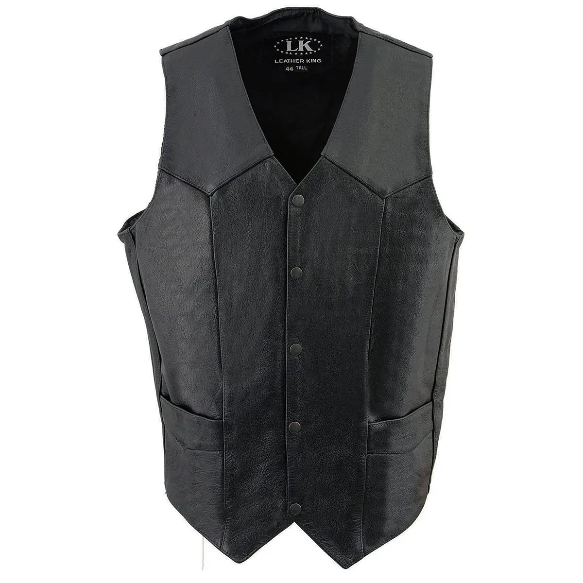 Milwaukee Leather SH1310 Men's Black Leather V-Neck Motorcycle Vest 64 | Classic Cowhide with Snap Closure - view 7