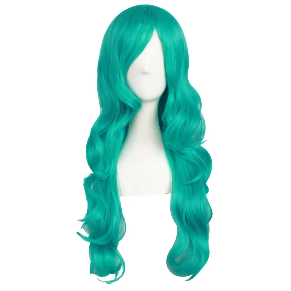 MapofBeauty 24 Inch Long Wavy Side Bangs Anime Cosplay Wig, Dark Teal Green | Heat Resistant Synthetic Fiber - main product image