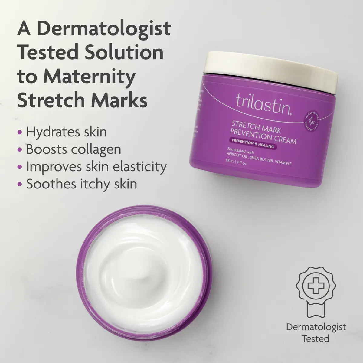 TriLASTIN Stretch Mark Cream for Pregnancy – Hydrating Belly Cream for Pregnant Women- Shea Butter & Vitamin E, Paraben Free, No Added Fragrances - 4 oz - view 2