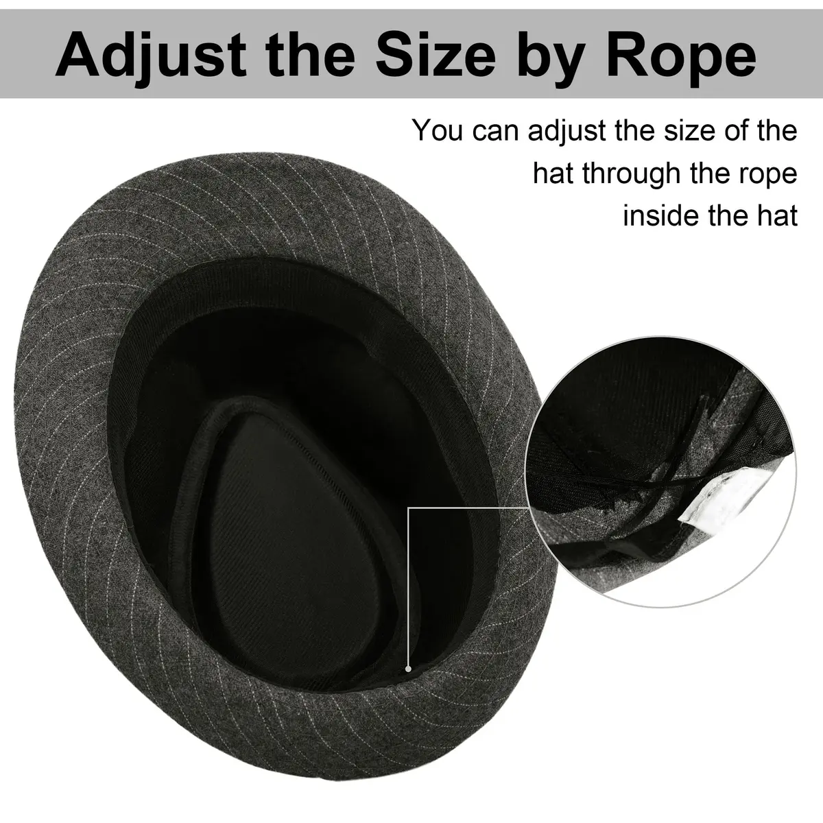 Simplicity Fedora Hats for Women Unisex Structured Gangster Trilby Felt Pinstripe Fedora Hats for Men, Grey | Classic unisex style with iconic teardrop crease - view 4