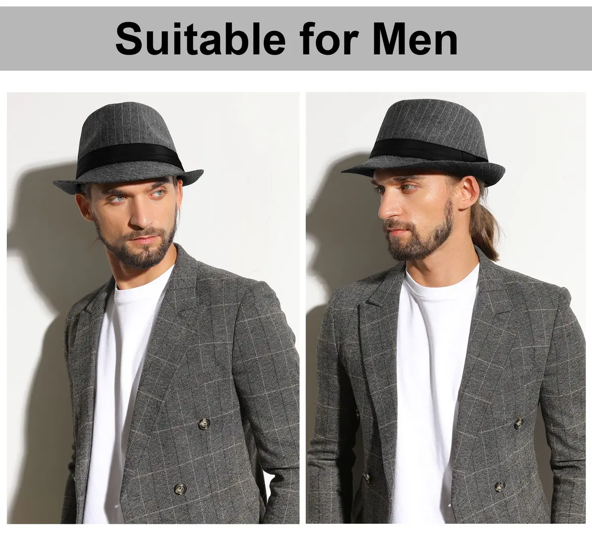 Simplicity Fedora Hats for Women Unisex Structured Gangster Trilby Felt Pinstripe Fedora Hats for Men, Grey | Classic unisex style with iconic teardrop crease - view 5
