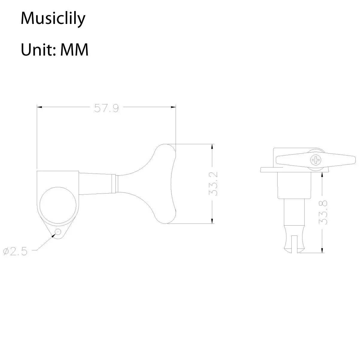 Musiclily Bass Tuning Machines Set, 4 Sealed Alloy Machine Heads, 19:1 Ratio, Black - view 7