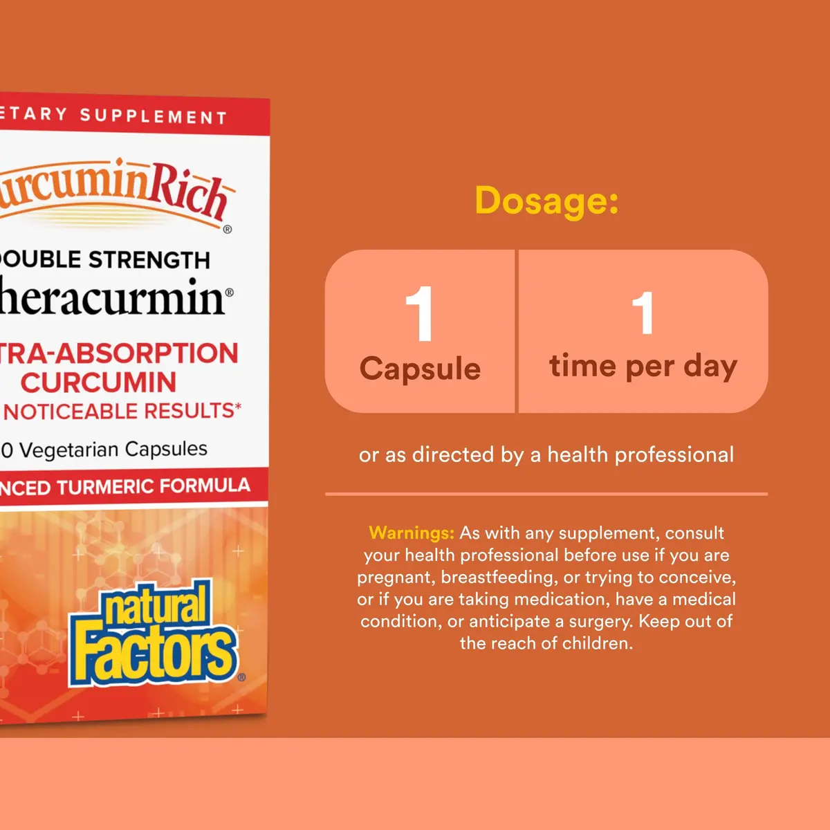Natural Factors CurcuminRich Double Strength Theracurmin, 60 Capsules | High-Absorption Curcumin for Joint & Heart Support - view 3
