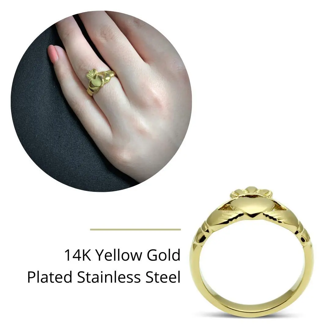 Eternal Sparkles Women's Claddagh Celtic Irish Fashion Comfort Statement Love Ring in 14K Gold Plated Stainless Steel - view 5