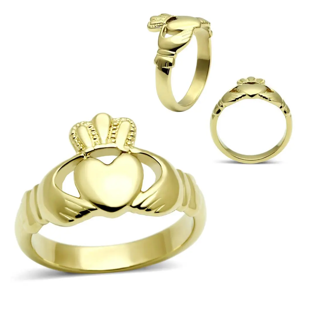 Eternal Sparkles Women's Claddagh Celtic Irish Fashion Comfort Statement Love Ring in 14K Gold Plated Stainless Steel - view 2