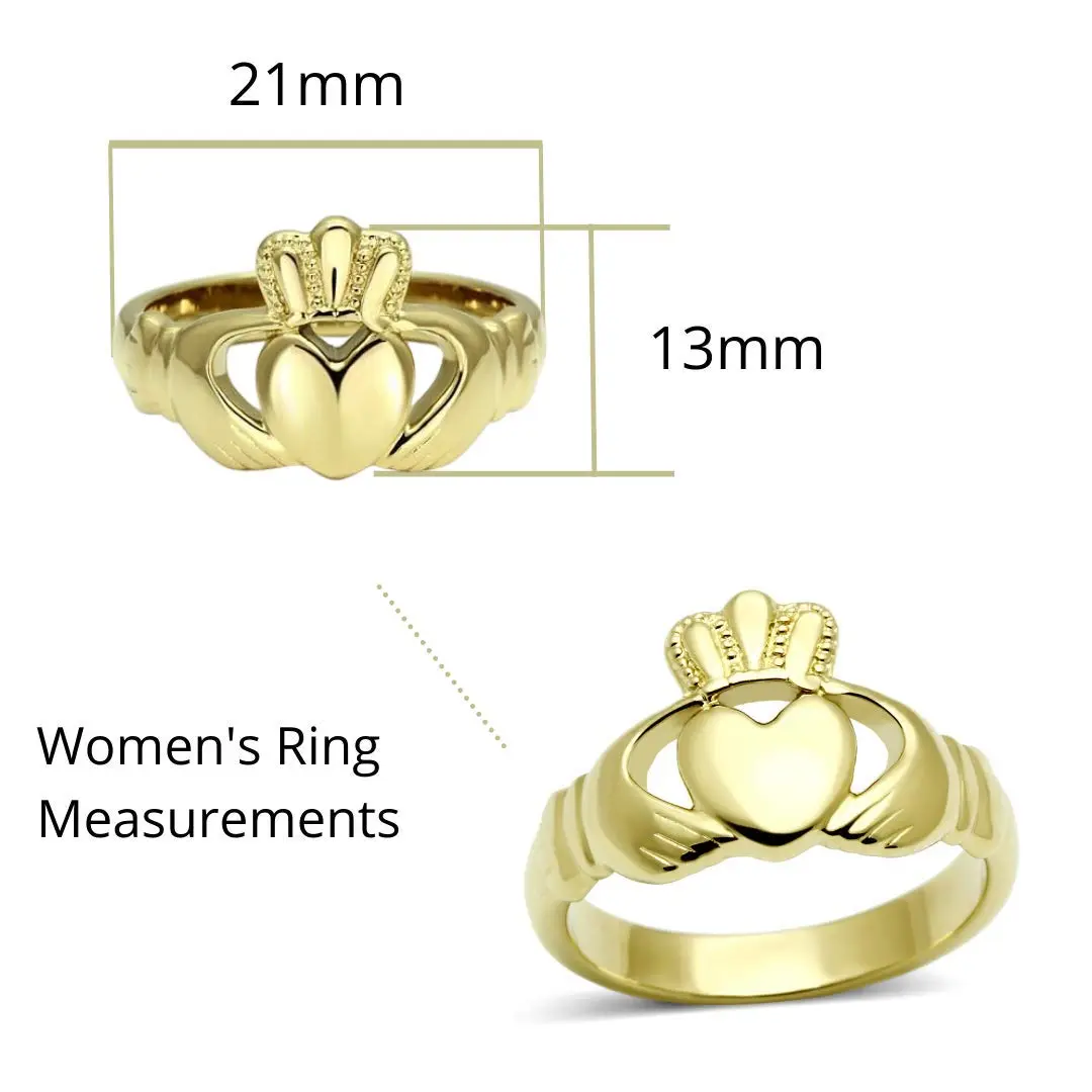 Eternal Sparkles Women's Claddagh Celtic Irish Fashion Comfort Statement Love Ring in 14K Gold Plated Stainless Steel - view 3