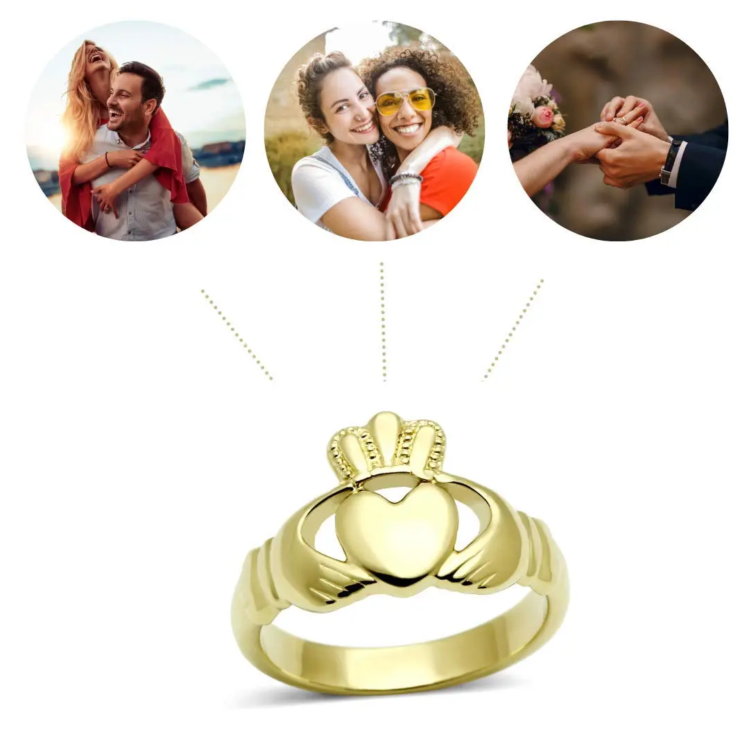 Eternal Sparkles Women's Claddagh Celtic Irish Fashion Comfort Statement Love Ring in 14K Gold Plated Stainless Steel - view 4