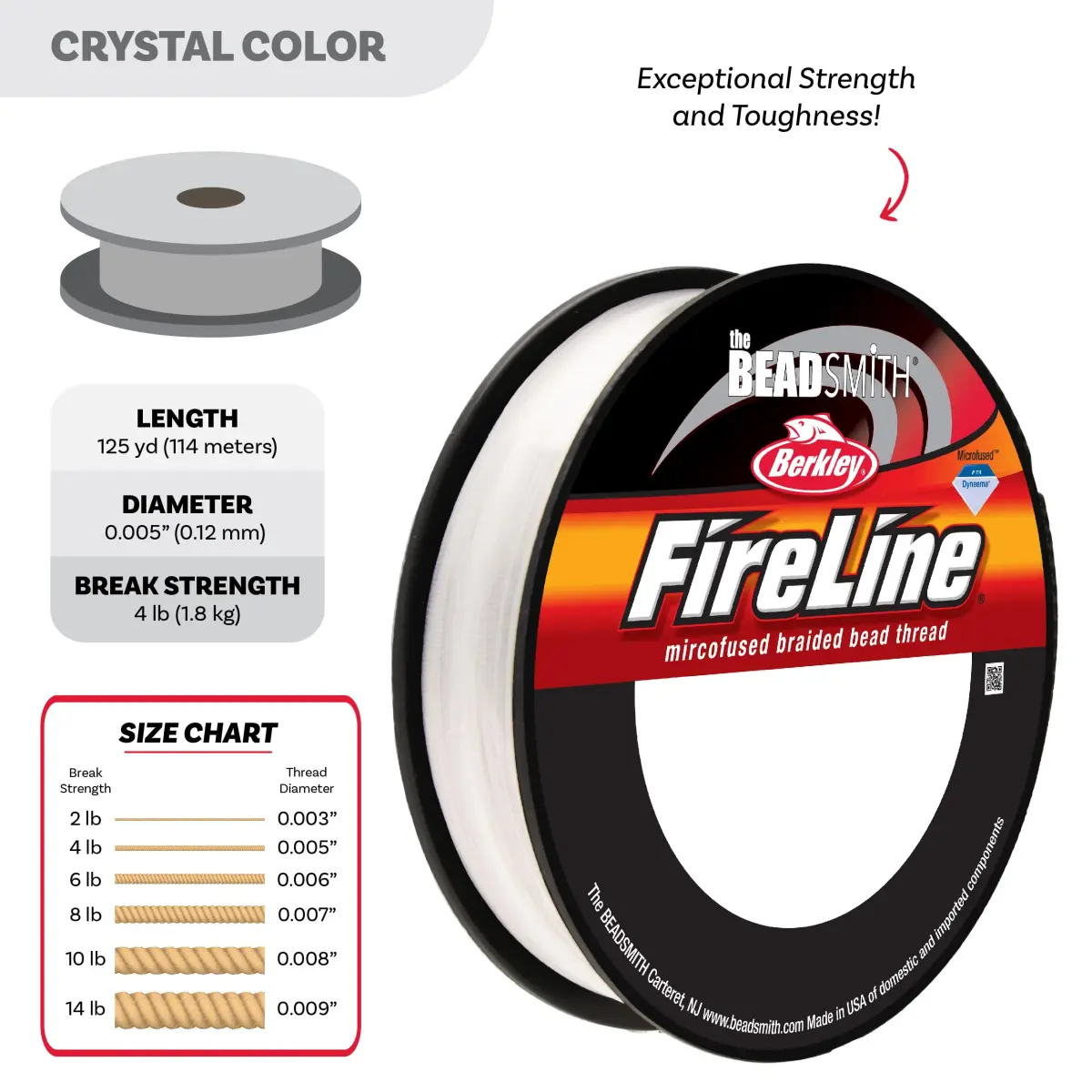 The Beadsmith Fireline Micro-Fused Braided Thread 4lb Test 125 Yds (0.12mm) Crystal | Strongest Fiber Per Diameter - view 4