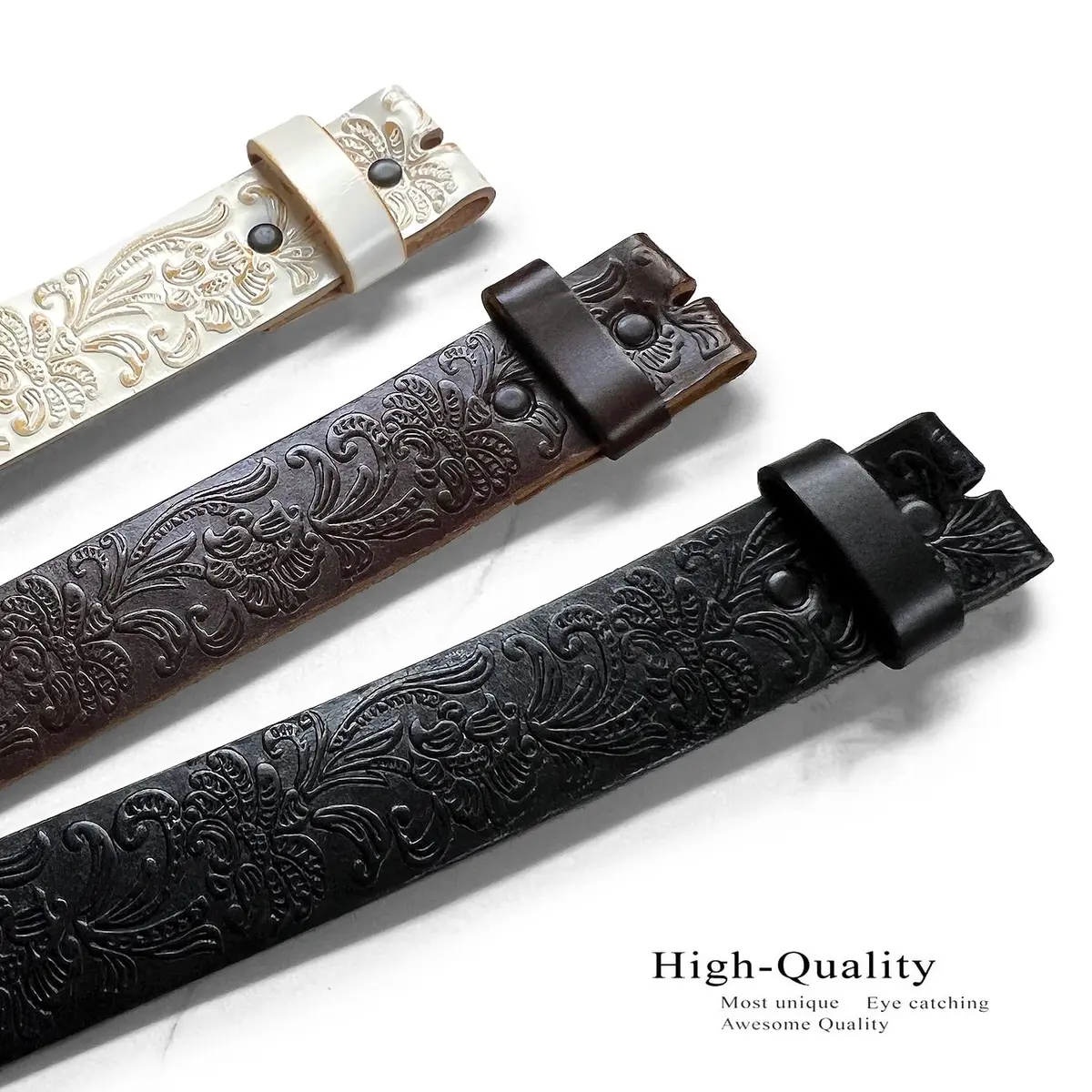 Belts.com Cowboy Cowgirl Western Tooled Floral Embossed Full Grain Leather Belt 38mm Wide - view 5