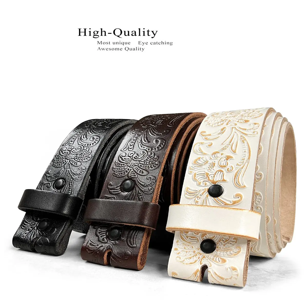Belts.com Cowboy Cowgirl Western Tooled Floral Embossed Full Grain Leather Belt 38mm Wide - view 6