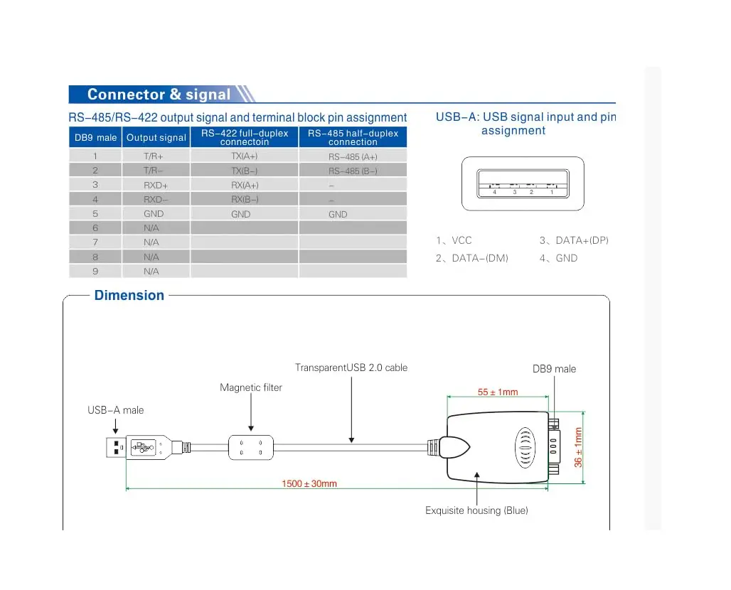 UOTEK UT-890A USB to RS485/422 Serial Converter 1.5m (5ft) | FTDI Chipset, ESD Protection - view 6
