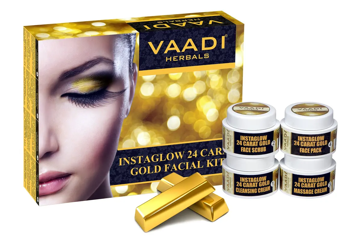 Vaadi Herbals Gold Facial Kit with 24 Carat Gold Leaves 70g (2.47 oz) | Rejuvenating Face Care - main product image