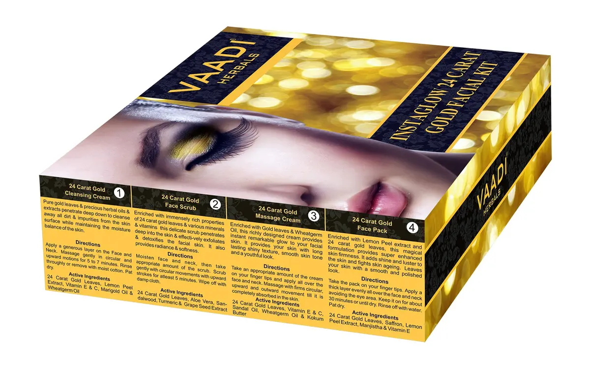 Vaadi Herbals Gold Facial Kit with 24 Carat Gold Leaves 70g (2.47 oz) | Rejuvenating Face Care - view 5