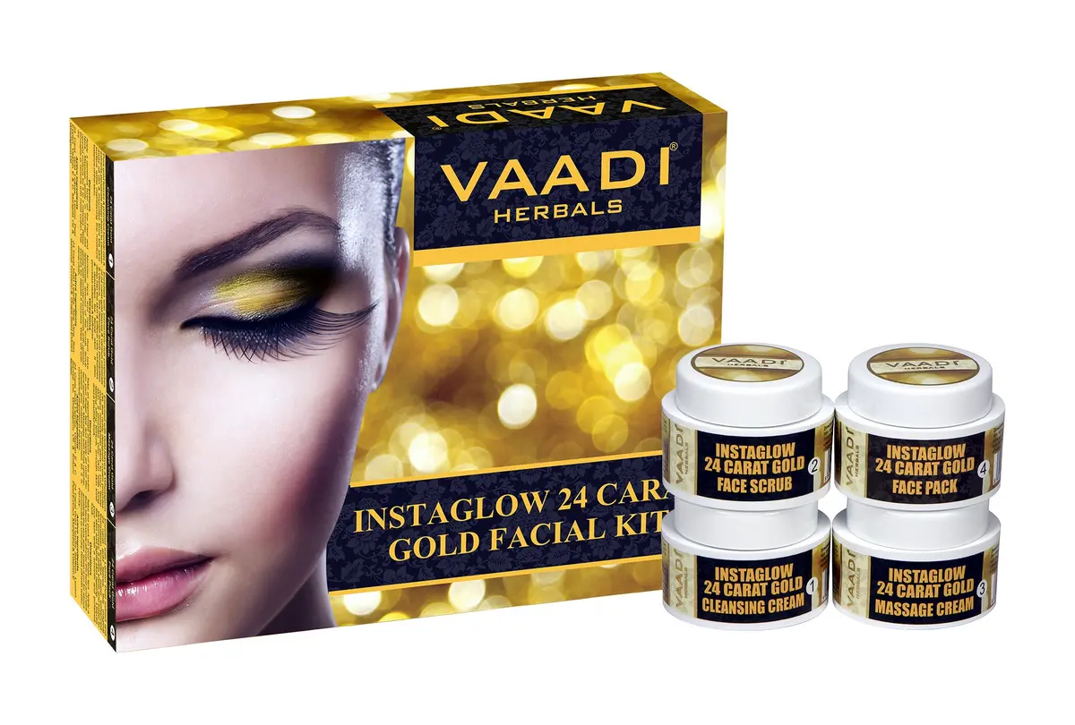 Vaadi Herbals Gold Facial Kit with 24 Carat Gold Leaves 70g (2.47 oz) | Rejuvenating Face Care - view 2