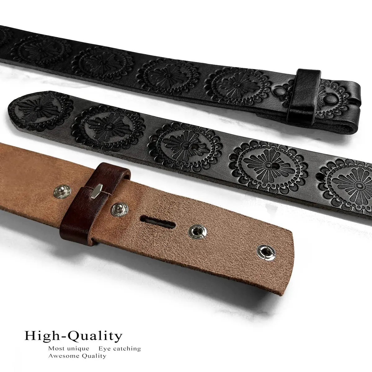 Belts.com 1.5" Full Grain Leather Western Belt Strap | Vintage Pattern, Black, Size 30 - view 5