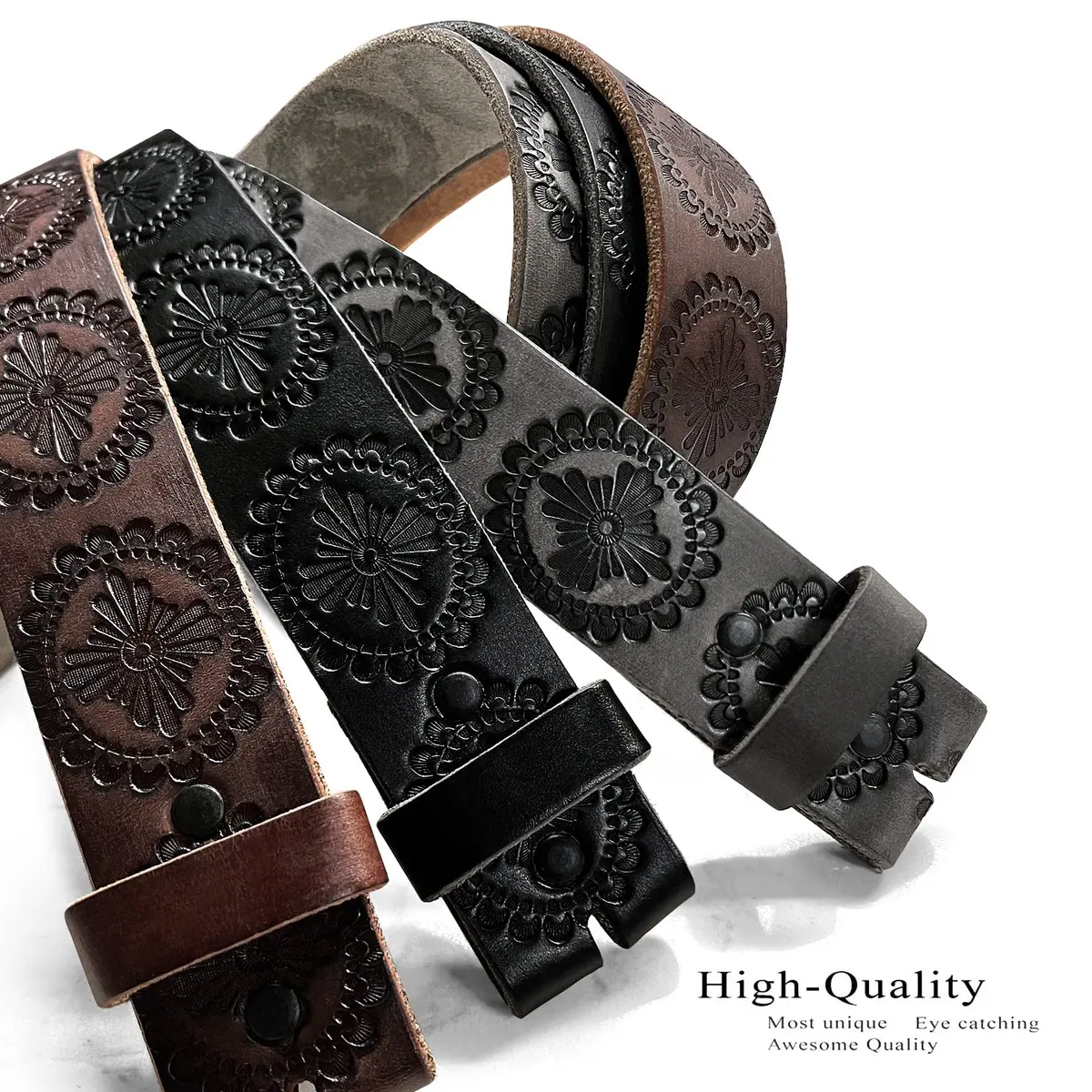 Belts.com 1.5" Full Grain Leather Western Belt Strap | Vintage Pattern, Black, Size 30 - view 2