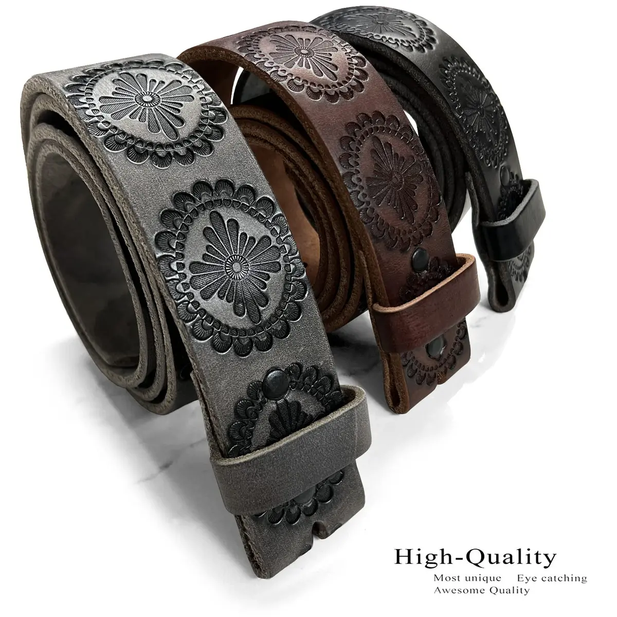 Belts.com 1.5" Full Grain Leather Western Belt Strap | Vintage Pattern, Black, Size 30 - view 3