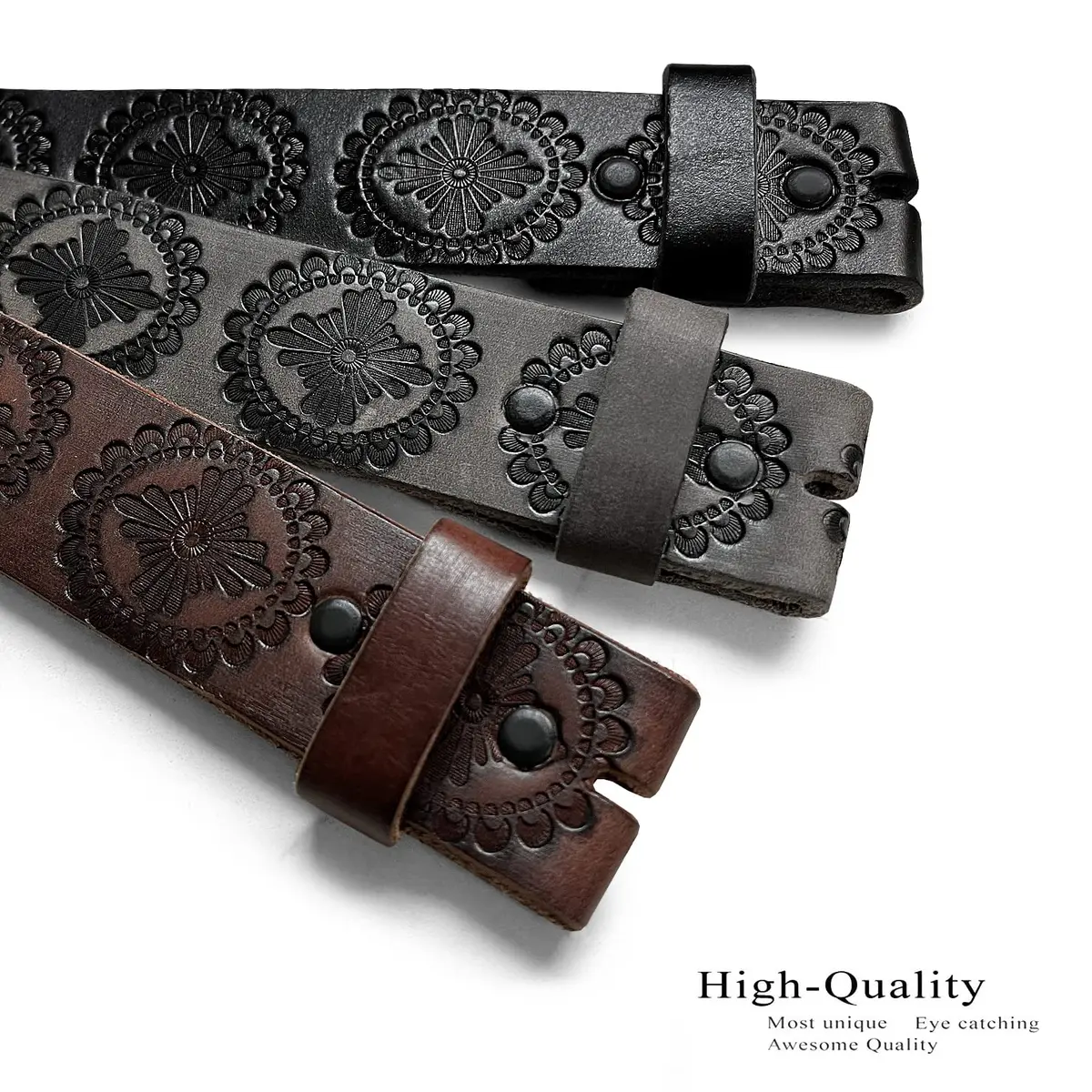 Belts.com 1.5" Full Grain Leather Western Belt Strap | Vintage Pattern, Black, Size 30 - view 4