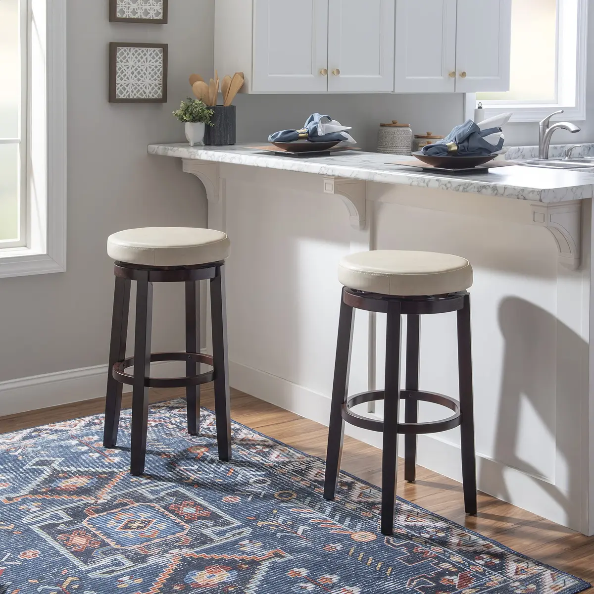 Linon Maya Bar, 29" Rice Stool | Swivel Backless Barstool with Plush Upholstery - view 2
