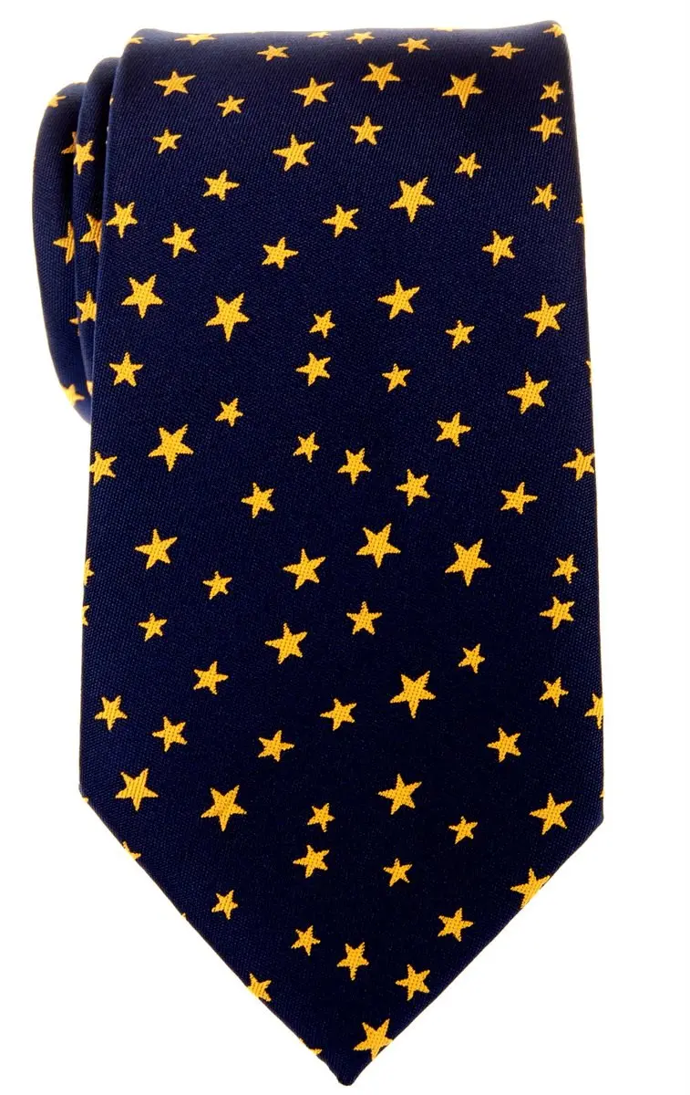 Retreez Classic Stars Woven Men's Tie - Navy Blue with Yellow Stars | Elegant Microfiber Necktie for Formal & Casual Wear - main product image