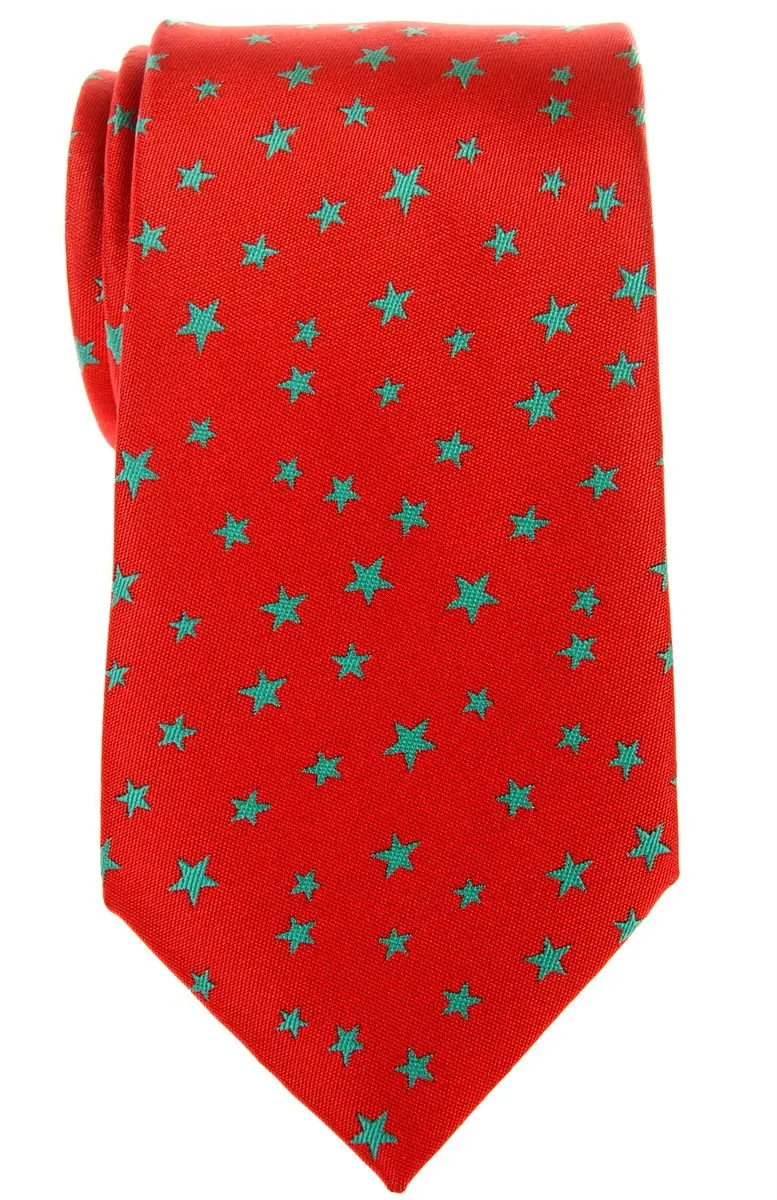 Retreez Classic Stars Woven Men's Tie - Red with Green Stars | 8cm Wide, 148cm Long, Microfiber - main product image