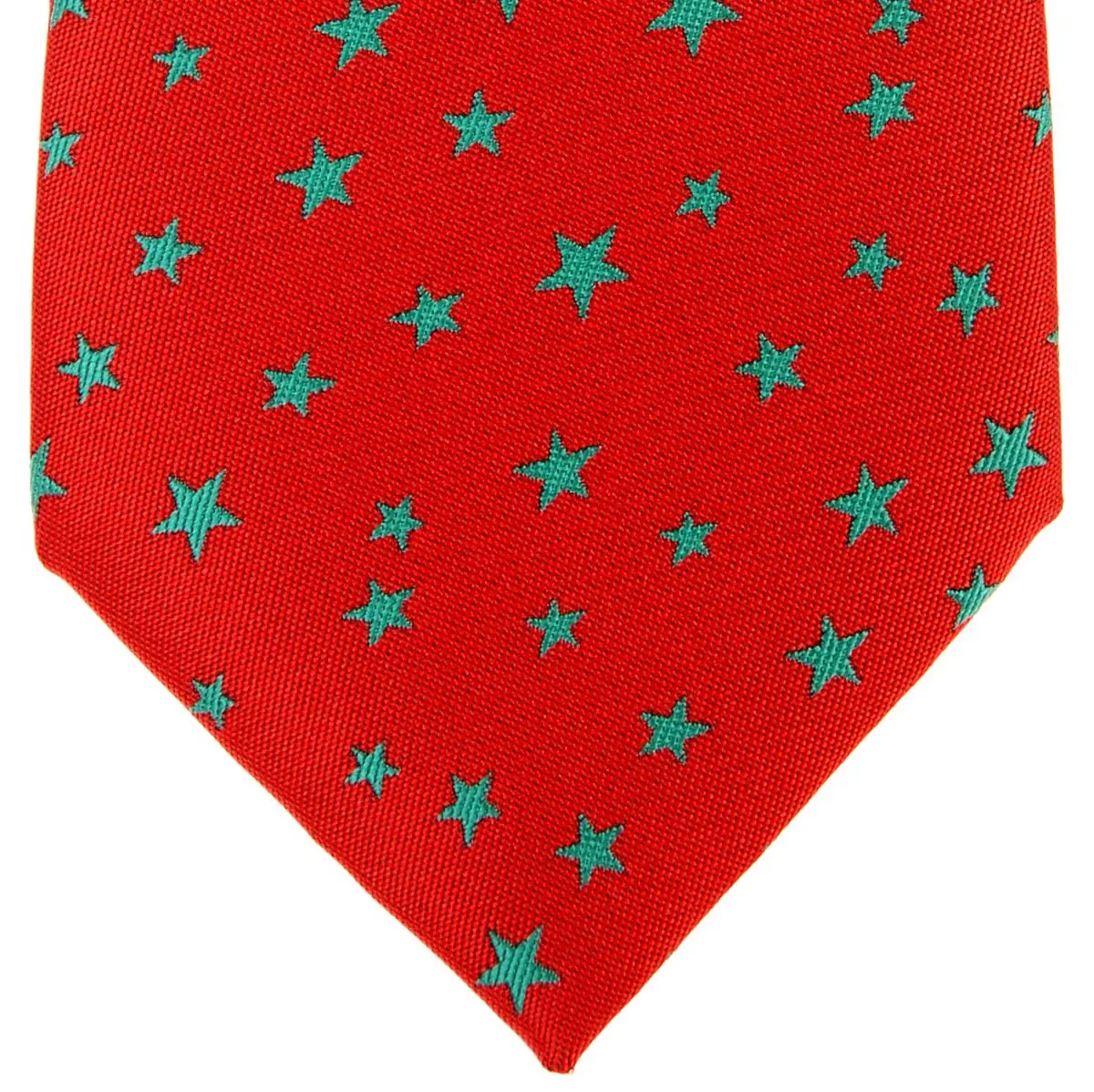 Retreez Classic Stars Woven Men's Tie - Red with Green Stars | 8cm Wide, 148cm Long, Microfiber - view 2