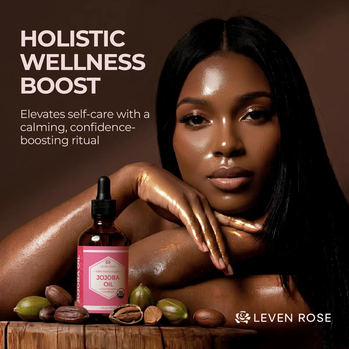 Leven Rose Organic Jojoba Oil for Skin, Hair & Nails 118ml (4 Fl Oz) | USDA Certified Organic Cold-Pressed Carrier Oil - view 3