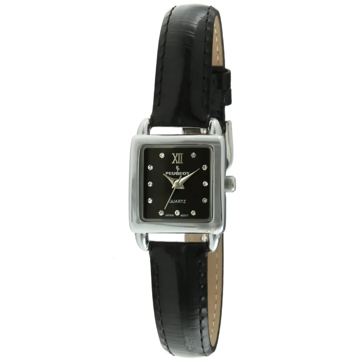 Peugeot Ladies Mini Square Gold Tone Crystal Accented Brown Leather Strap Watch 20mm | Japanese Quartz Movement - main product image