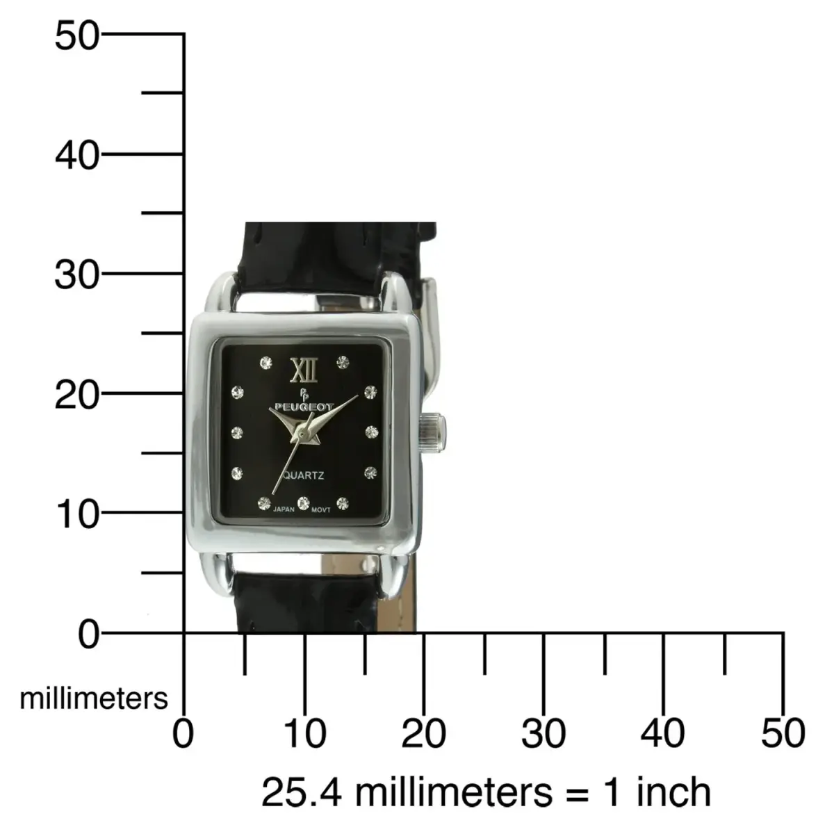 Peugeot Ladies Mini Square Gold Tone Crystal Accented Brown Leather Strap Watch 20mm | Japanese Quartz Movement - view 5