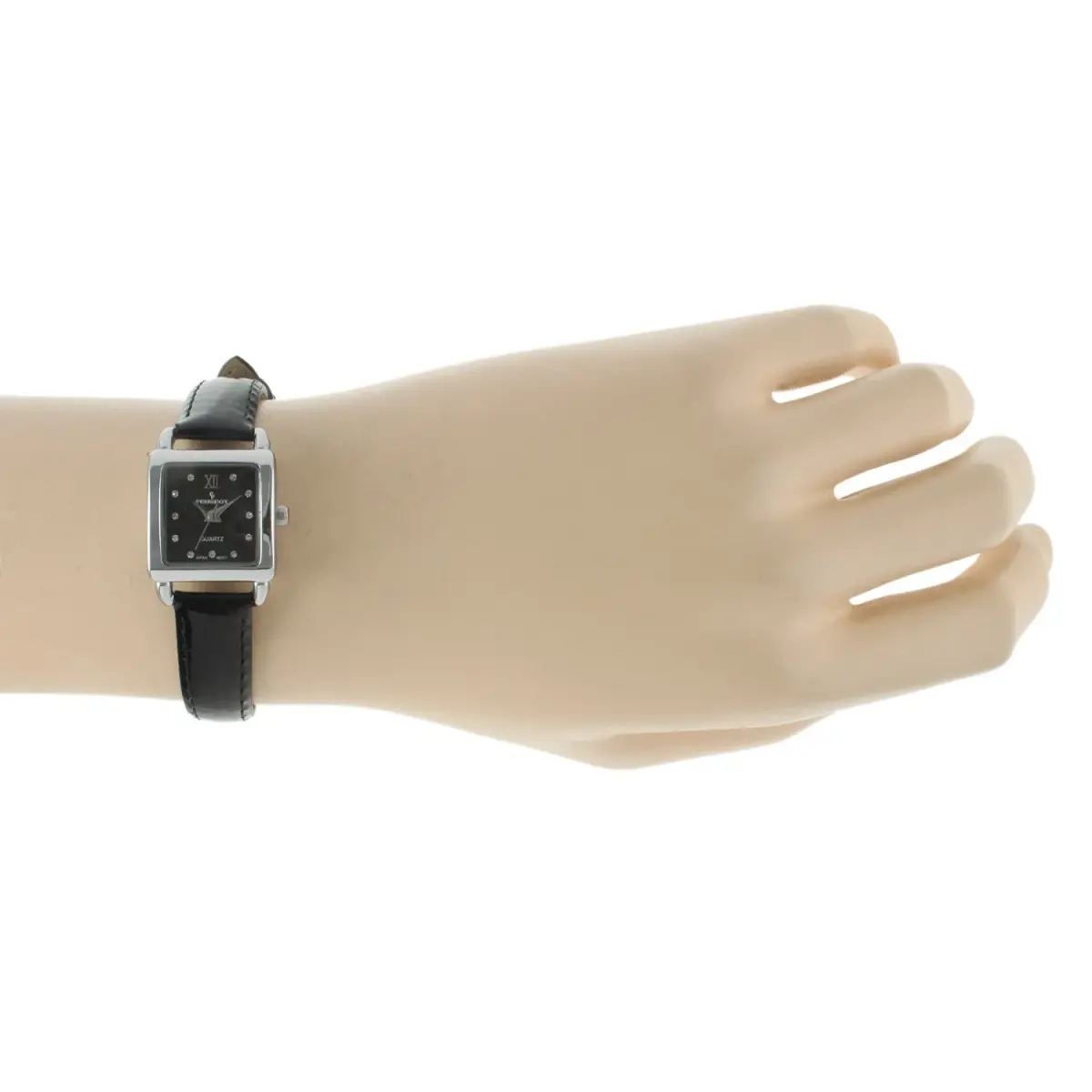 Peugeot Ladies Mini Square Gold Tone Crystal Accented Brown Leather Strap Watch 20mm | Japanese Quartz Movement - view 6